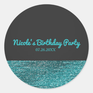 Aqua Blue Moderne Glamour Sequins Feest Favor Aanp Ronde Sticker