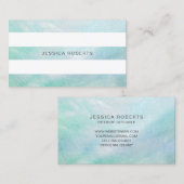 Aqua Blue Moeder van Pearl Stripes Pattern Visitekaartje (Voorkant / Achterkant)