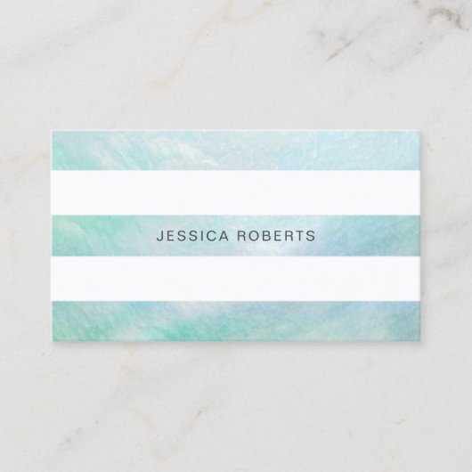 Aqua Blue Moeder van Pearl Stripes Pattern Visitekaartje (Voorkant)
