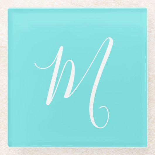 Aqua Blue Monogram-Initiaal Glazen Onderzetter (Voorkant)