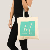 Aqua Blue Monogram Initiaal Naam Budget Tote Bag (Voorkant (product))