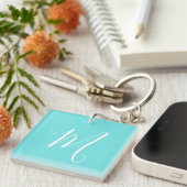 Aqua Blue Monogram-Initiaal Sleutelhanger (Voorkant Rechts)