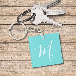 Aqua Blue Monogram-Initiaal Sleutelhanger