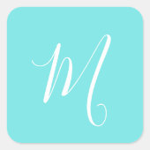 Aqua Blue Monogram-Initiaal Vierkante Sticker (Voorkant)