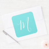 Aqua Blue Monogram-Initiaal Vierkante Sticker (Envelop)