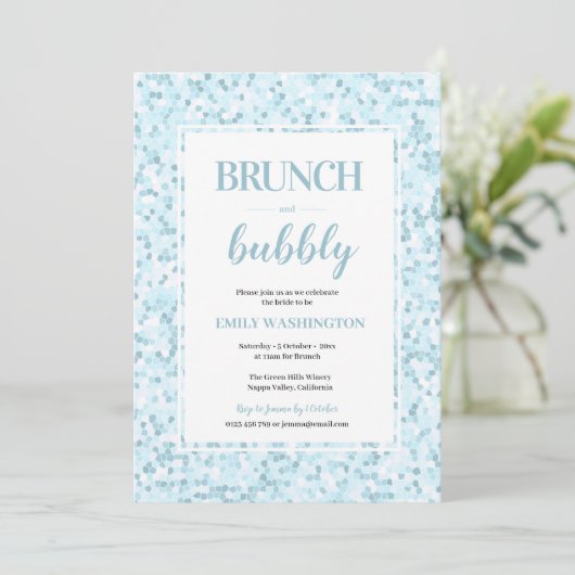 Aqua Blue Mozaïek Brunch & Bubble Uitnodiging (Staand voorkant)