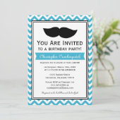 Aqua Blue Mustache Chevron Birthday Party Kaart (Staand voorkant)