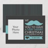 Aqua Blue Mustache - kerstfoto Feestdagenkaart (Voorkant / Achterkant)