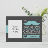 Aqua Blue Mustache - kerstfoto Feestdagenkaart (Staand voorkant)