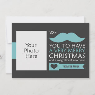Aqua Blue Mustache - kerstfoto Feestdagenkaart