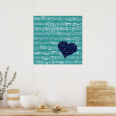 Aqua Blue muzieknoten Poster (Keuken)