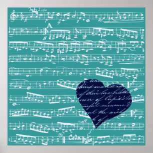 Aqua Blue muzieknoten Poster