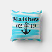 Aqua Blue Name Pillow met Anchor Design Kussen (Voorkant)