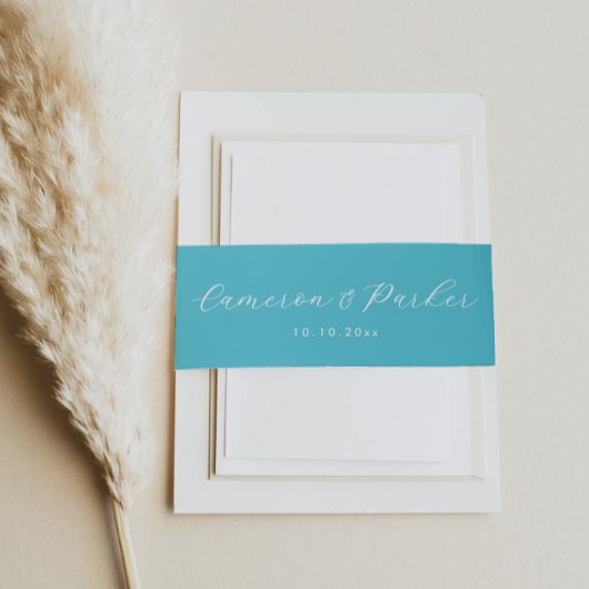 Aqua Blue namen en trouwdatum Uitnodigingen Wikkel