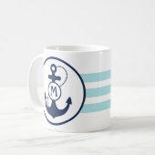 Aqua Blue Nautical Anchor Koffiemok (Voorkant links)