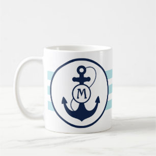 Aqua Blue Nautical Anchor Koffiemok