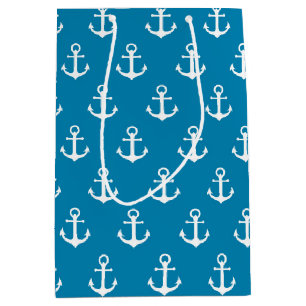 Aqua Blue Nautical Anchors Medium Cadeauzakje