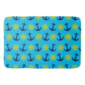 Aqua Blue Nautical Theme Wheel en Anchor Pattern Badmat (Voorkant)