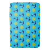 Aqua Blue Nautical Theme Wheel en Anchor Pattern Badmat (Voorkant Verticaal)