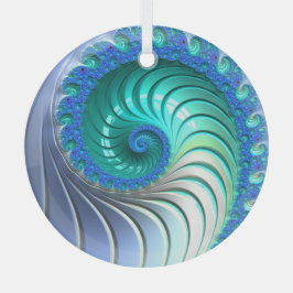 Aqua Blue Nautilus Shell Fractal Spiral Suncatcher Glas Ornament