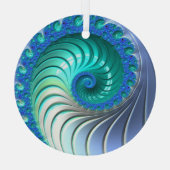 Aqua Blue Nautilus Shell Fractal Spiral Suncatcher Glas Ornament (Achterkant)