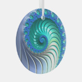 Aqua Blue Nautilus Shell Fractal Spiral Suncatcher Glas Ornament (Voorkant Rechts)