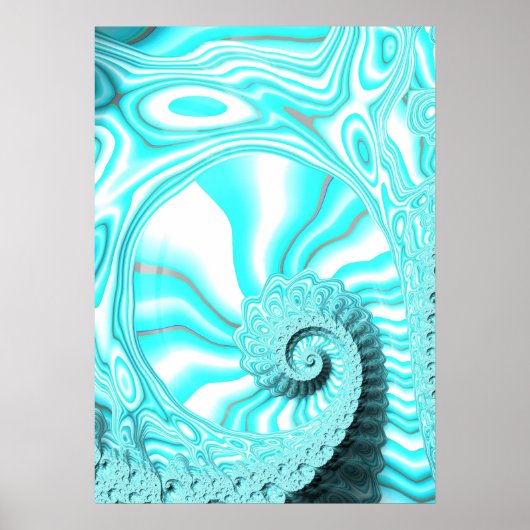 Aqua Blue Nautilus Shell Spiral Fractal Abstract Poster (Voorkant)