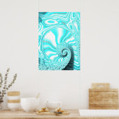 Aqua Blue Nautilus Shell Spiral Fractal Abstract Poster (Keuken)