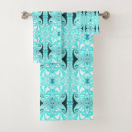 Aqua Blue Nautilus Shell Spiral Fractal Pattern Bad Handdoek