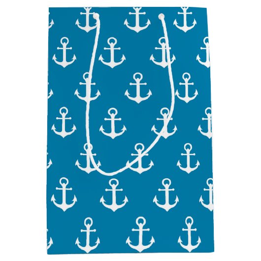 Aqua Blue nautische ankers Medium Cadeauzakje (Voorkant)