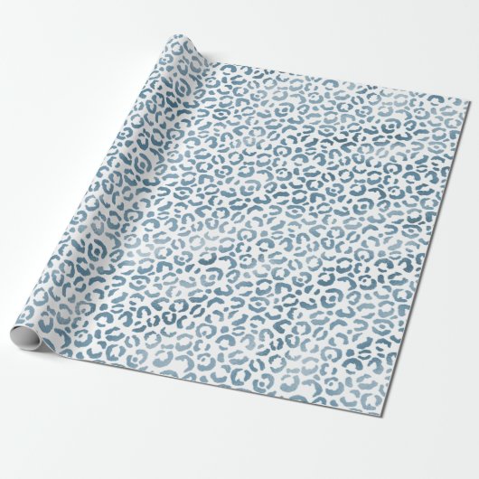 Aqua Blue Navy Leopard Print Cadeaupapier (Uitgerold)