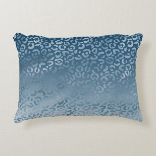 Aqua Blue Navy Ombre Leopard Print Accent Kussen