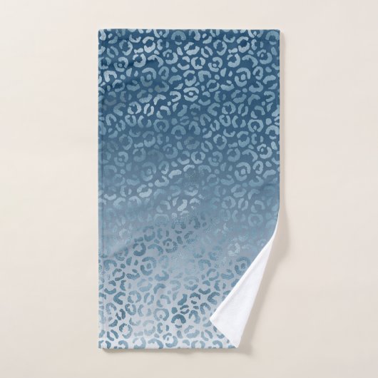 Aqua Blue Navy Ombre Leopard Print Bad Handdoek (Handdoek)