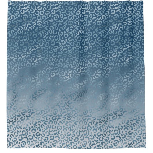 Aqua Blue Navy Ombre Leopard Print Douchegordijn (Voorkant)