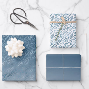 Aqua Blue Navy Ombre Leopard Print Inpakpapier Vel