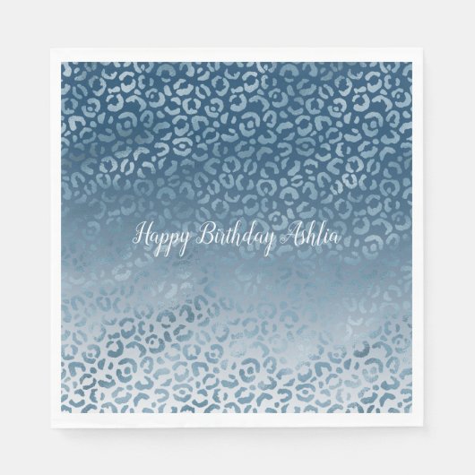 Aqua Blue Navy Ombre Leopard Print Servet (Voorkant)