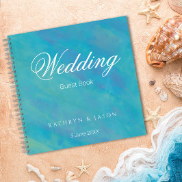 Aqua Blue Ocean Abstract bruiloft gastenboek Notitieboek