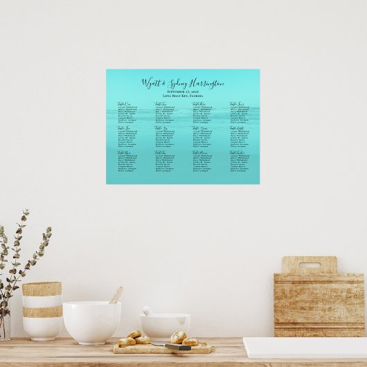 Aqua Blue Ocean Background Table Seining Chart Poster (Keuken)