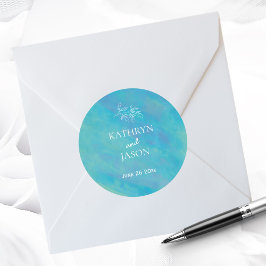 Aqua Blue Ocean Bruiloft Aangepaste naam Ronde Sticker