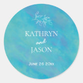 Aqua Blue Ocean Bruiloft Aangepaste naam Ronde Sticker (Voorkant)