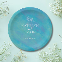 Aqua Blue Ocean bruiloft Papieren Bordje