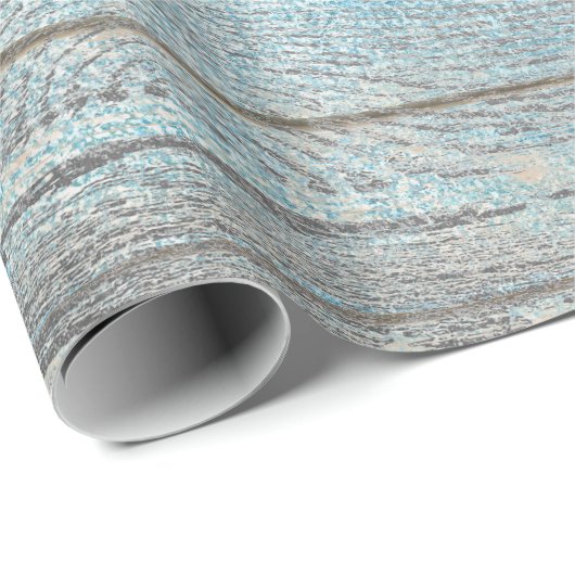 Aqua Blue Ocean Grungy Silver Grey Wood Rustic Cadeaupapier (Rol Hoek)