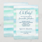 Aqua Blue Ocean Mint Witte Waterverf Strepen Kaart (Voorkant / Achterkant)