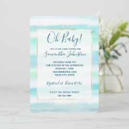 Aqua Blue Ocean Mint Witte Waterverf Strepen Kaart