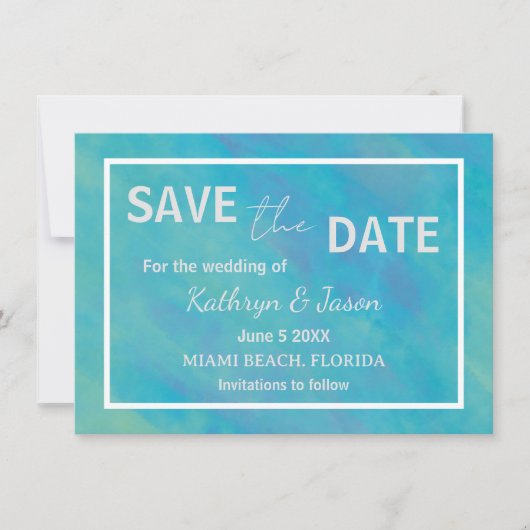 Aqua Blue Ocean Save The Date (Voorkant)