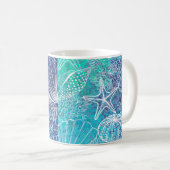 Aqua Blue Ocean Sealife Seashells Koffiemok (Voorkant rechts)
