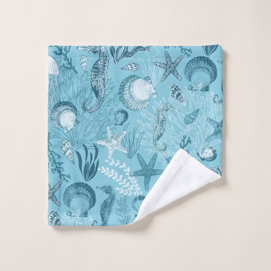 Aqua Blue Ocean Underwater Zee Life Bad Handdoek (Wasdoekje)