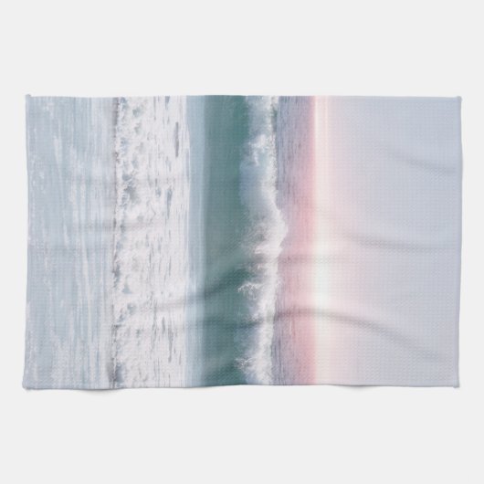 Aqua Blue Ocean Wave Sunset Art Kitchen Theedoek (Horizontaal)