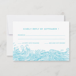 Aqua Blue Ocean Waves Beach bruiloft RSVP Kaartje