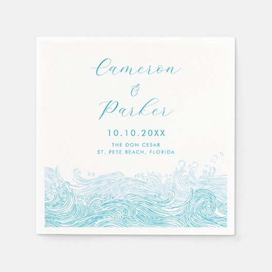 Aqua Blue Ocean Waves Beach bruiloft Servet (Voorkant)
